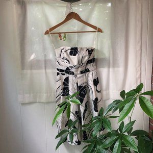 Floral Black and White Strapless Dress